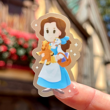 Load image into Gallery viewer, Belle with Philippe & Chip Plushie Transparent Sticker