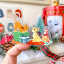 Load image into Gallery viewer, Cheshire, Mochi, Figaro, & Oliver Christmas Wreath & Presents Transparent Sticker