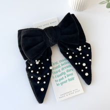 Load image into Gallery viewer, Black Plush Velvet Double Bow Clip