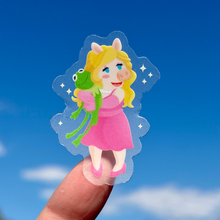 Load image into Gallery viewer, Miss Piggie With Kermit Plushie Transparent Sticker