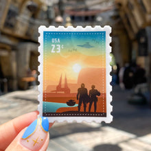 Load image into Gallery viewer, Mando, Bo, and BB Postage Stamp Sticker