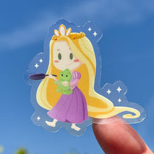 Load image into Gallery viewer, Rapunzel with Pascal plushie transparent sticker