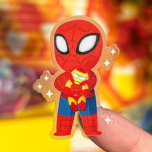 Load image into Gallery viewer, Spiderman with Iron Man Plushie Transparent Sticker
