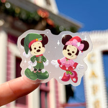 Load image into Gallery viewer, Mickey and Minnie Christmas Elves Transparent Sticker