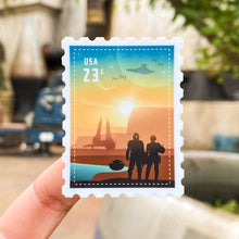 Load image into Gallery viewer, Mando, Bo, and BB Postage Stamp Sticker
