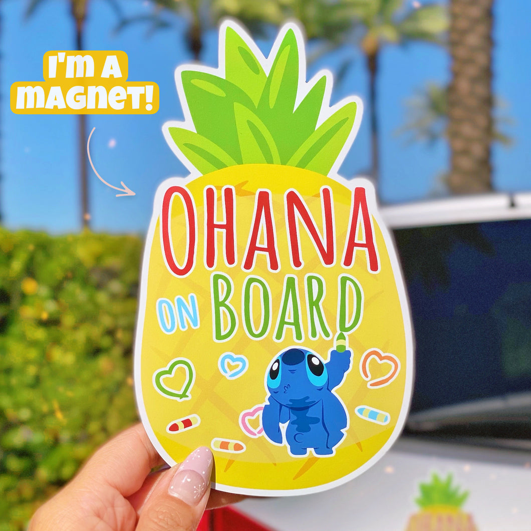 Ohana on Board Stitch Car Magnet