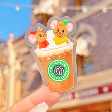 Load image into Gallery viewer, Jaq Jaq & Gus Gus Pumpkin Spice Latte Transparent Sticker