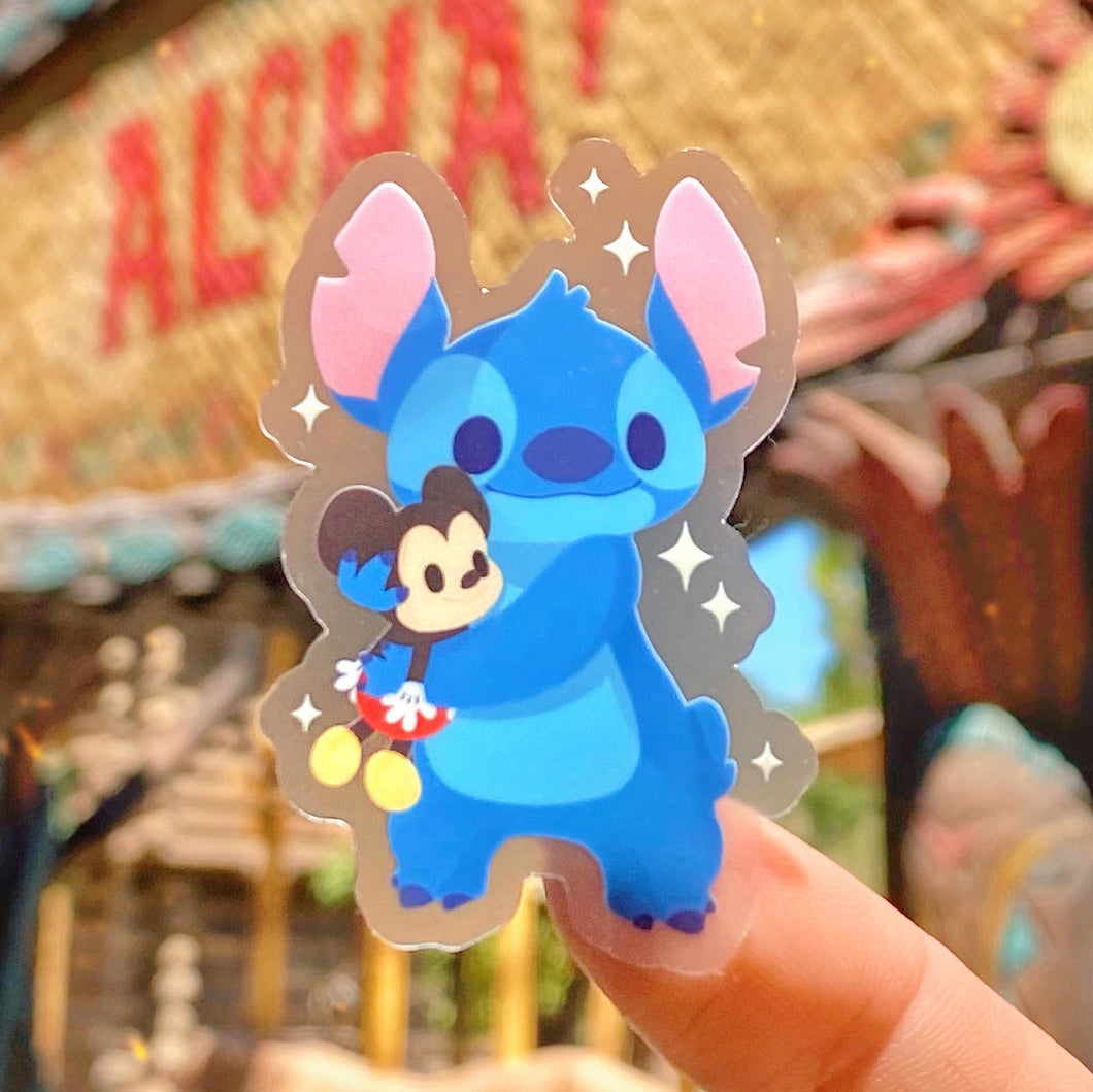 Stitch with Mickey Plushie Transparent  Sticker