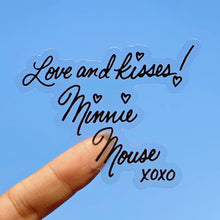 Load image into Gallery viewer, Love and Kisses Minnie Autograph Transparent Sticker