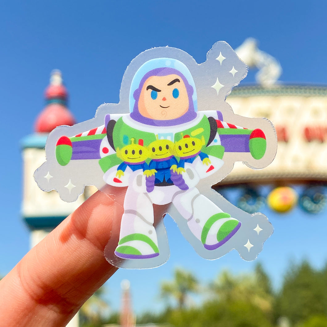 Space Ranger with Aliens Plushie Transparent  Sticker