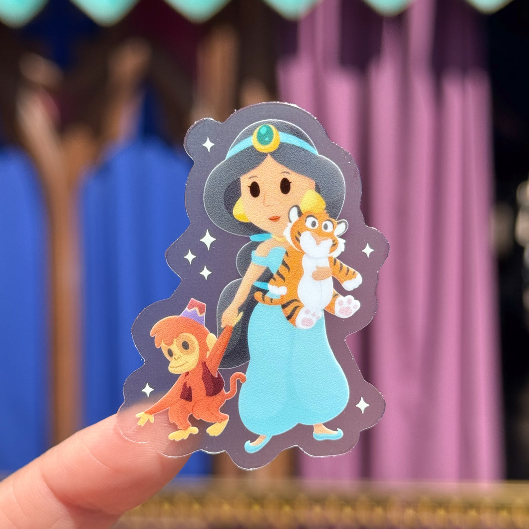 Jasmine with Rajah & Abu Plushie Transparent Sticker