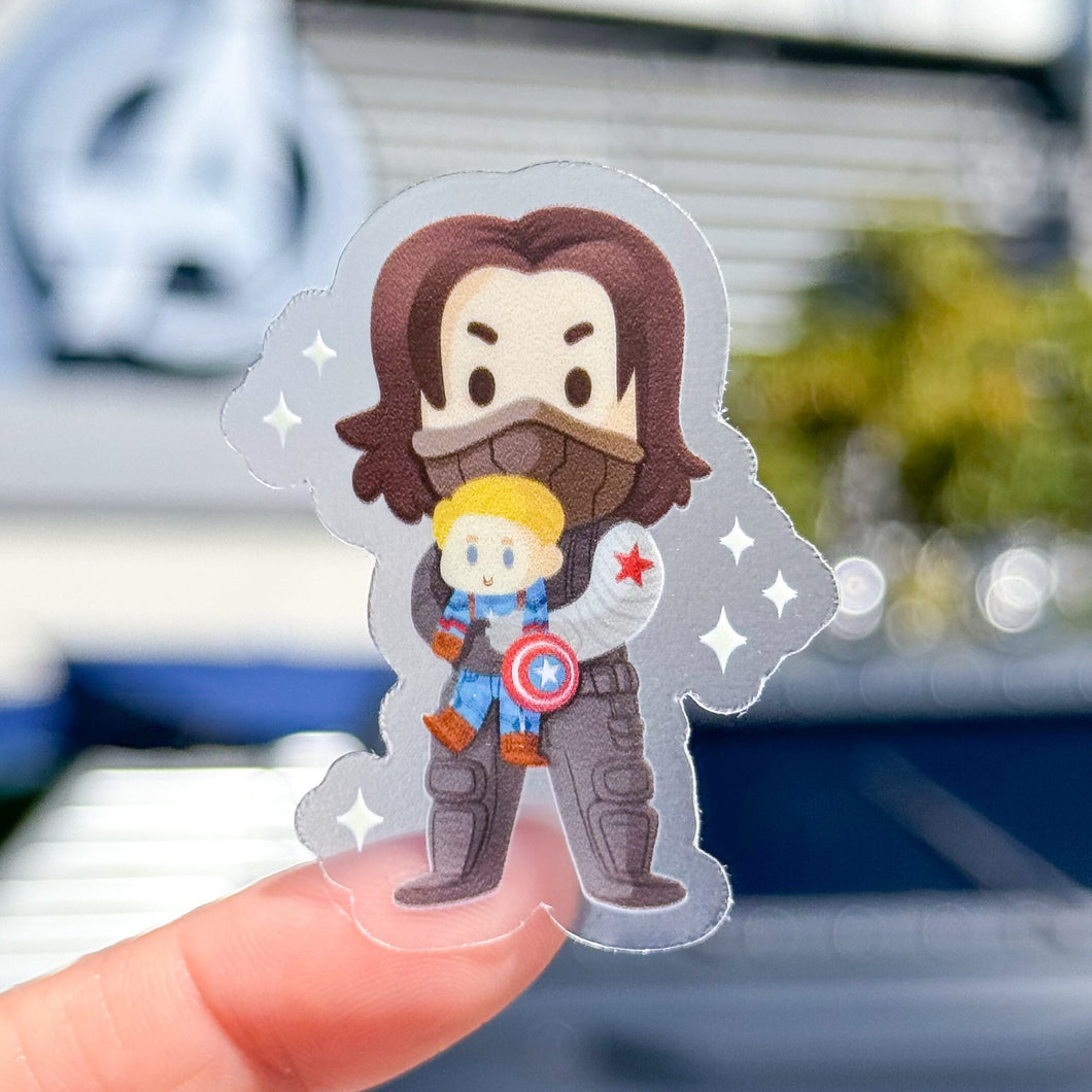 Bucky with Capt Plushie Transparent  Sticker