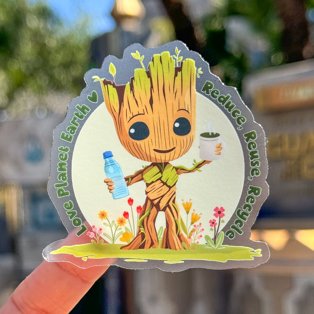 Groot Reduce Reuse Recycle Transparent Sticker