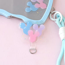 Load image into Gallery viewer, Pastel-colored mickey shaped balloon bundle phone tether tab design on a pink background
