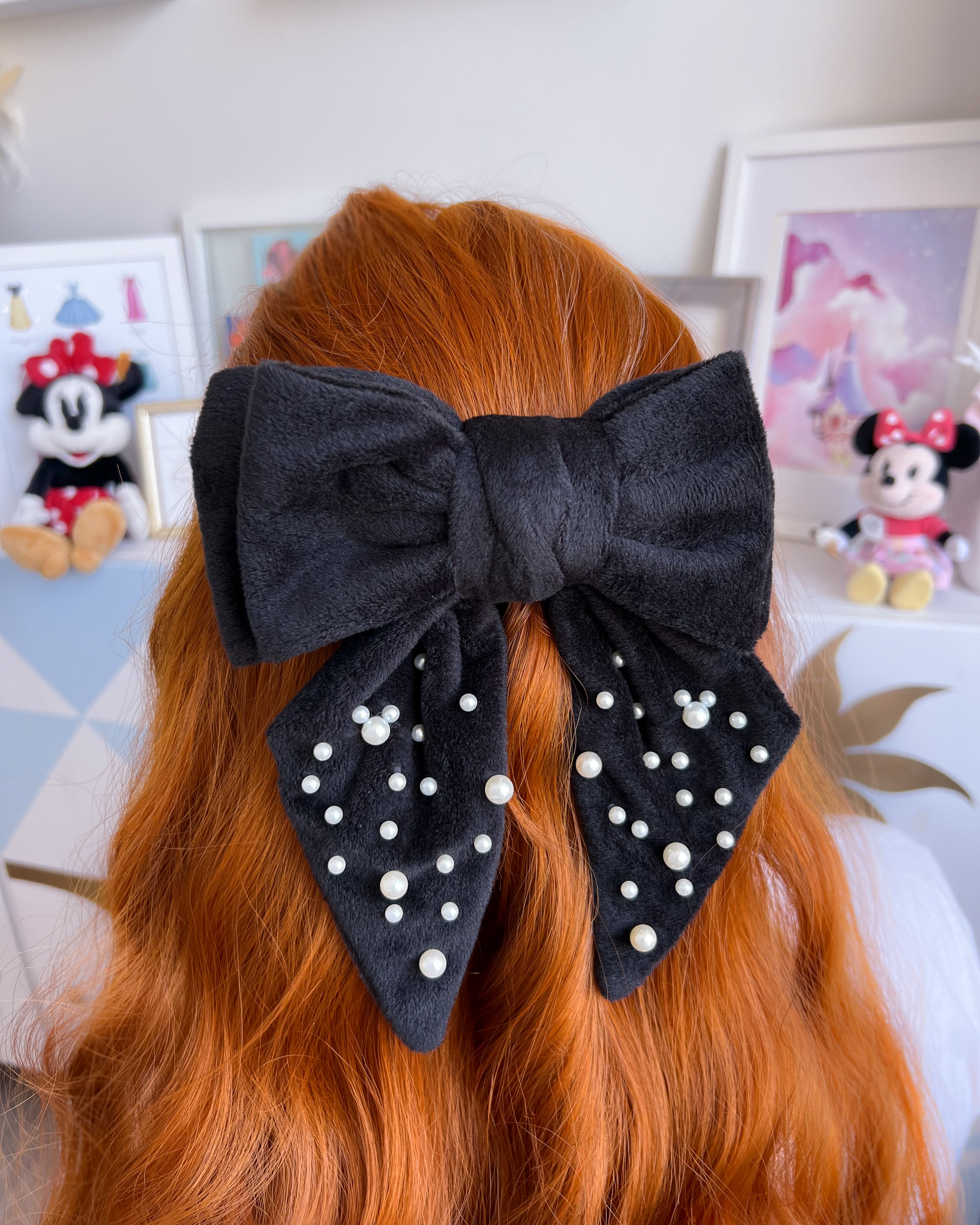 Black Plush Velvet Double Bow Clip – Wish Upon Magic