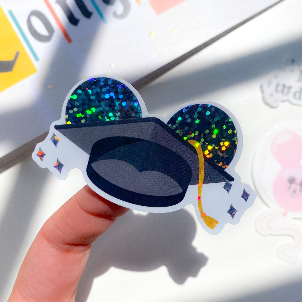 Mouse Grad Cap Holographic Sticker