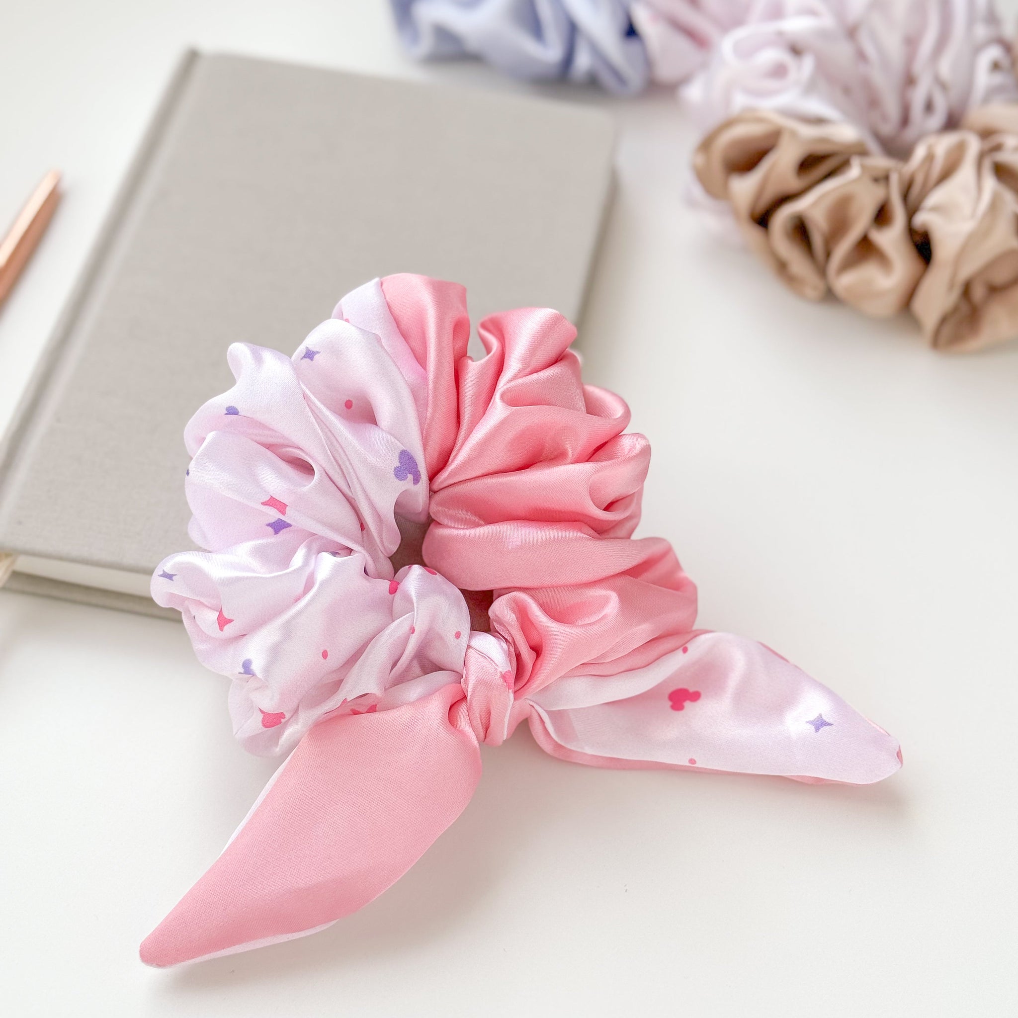 Pink Multiway Bunny Satin Scrunchie – Wish Upon Magic display picture 2