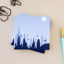 Load image into Gallery viewer, Stack of post its themed to Corusant on a colored background 
