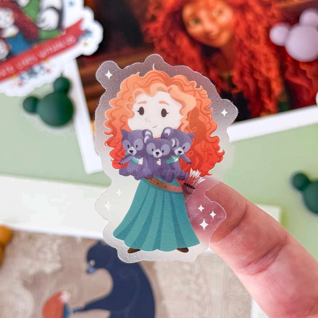 Merida with Triplet Bears Plushie Transparent Sticker