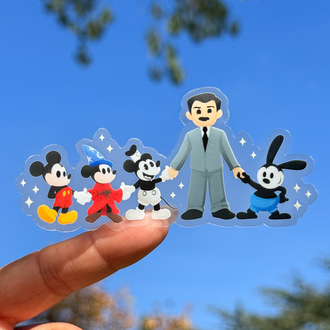 Walt with Mickey Friends Through The Decades Transparent Sticker