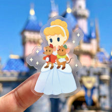 Load image into Gallery viewer, Cinderella with Gus Gus &amp; Jaq Jaq Plushie Transparent Sticker
