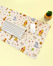 Load image into Gallery viewer, Desk setup with a Winnie the Pooh-themed mouse pad, keyboard, and mouse on a light yellow background.
