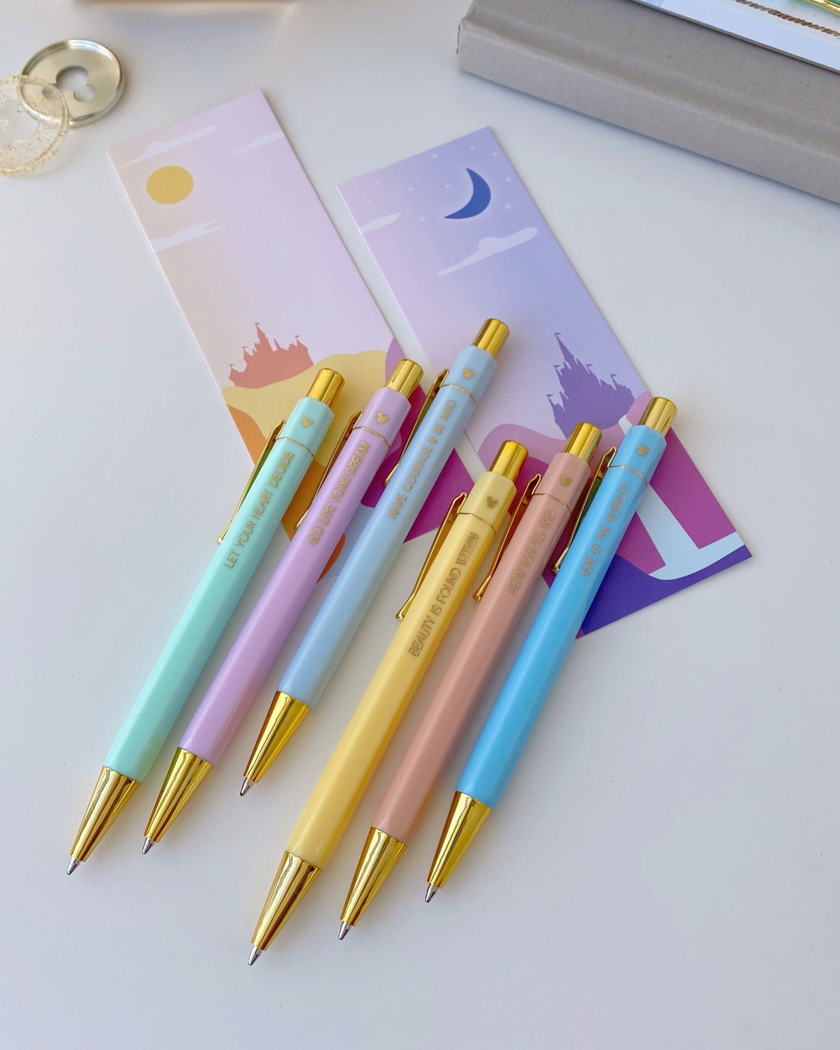 Princess Quote Gold Pens- Ariel, Belle, Moana (Set of 3) – Wish Upon Magic