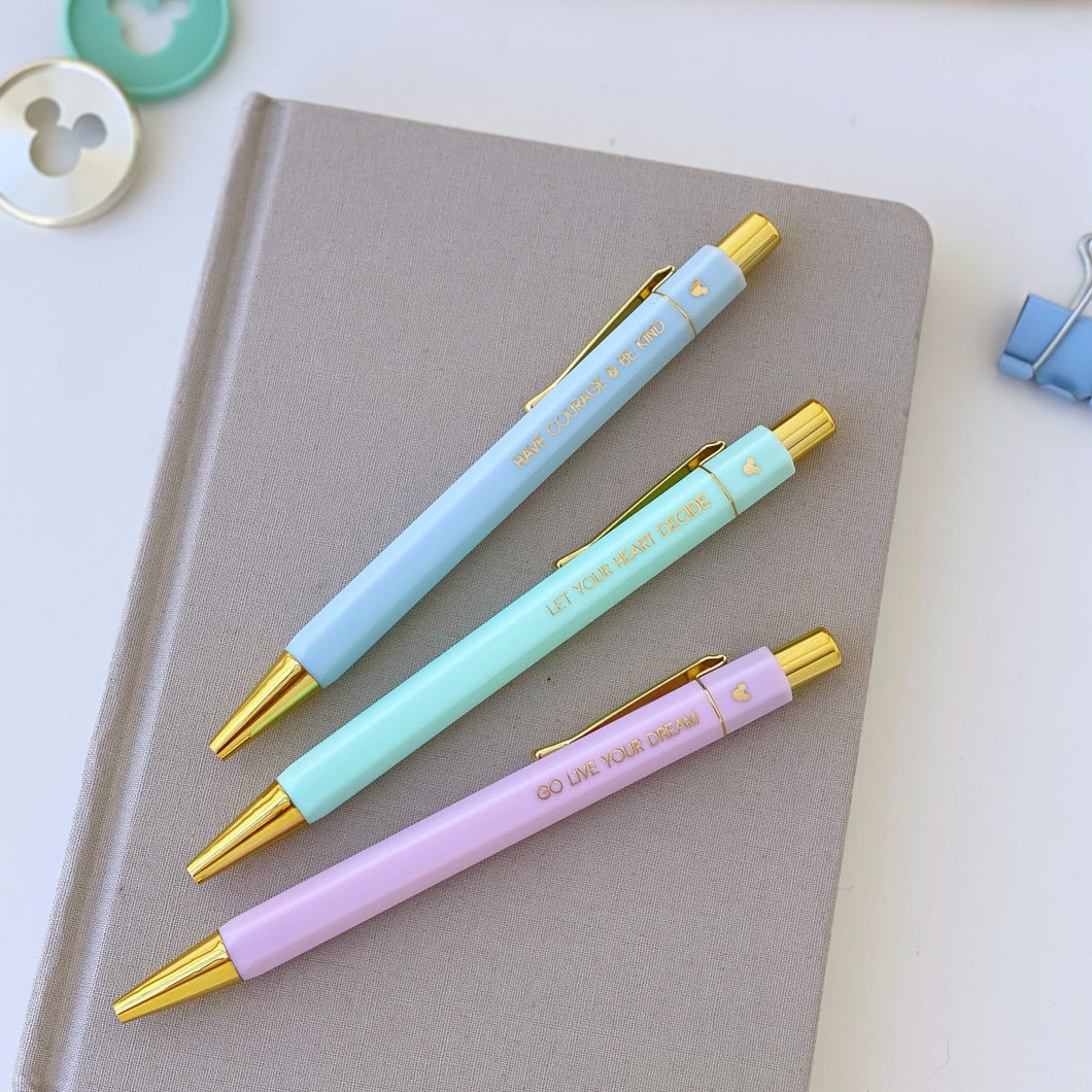 Princess Quote Gold Pens- Ariel, Belle, Moana (Set of 3)