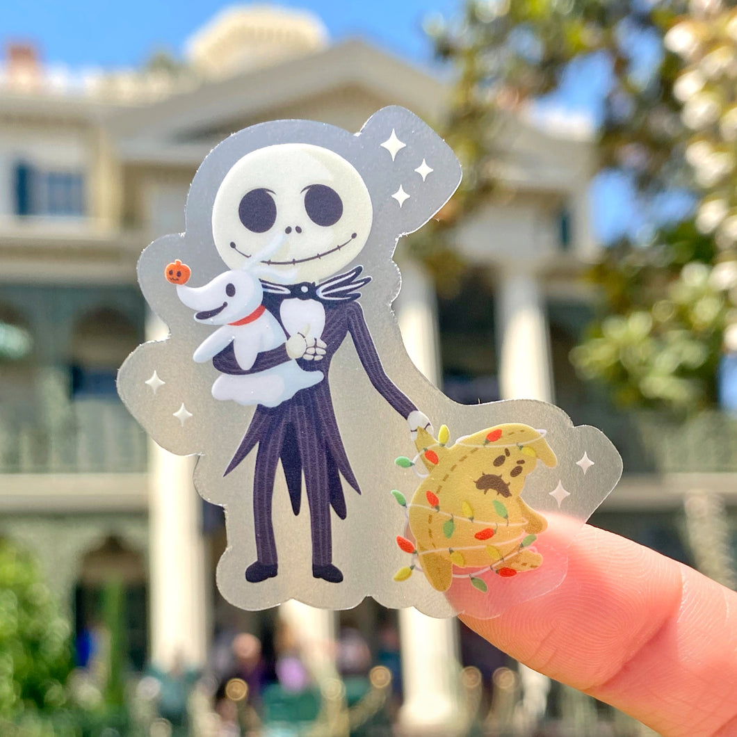 Jack with Oogie Boogie and Zero Plushie Transparent Sticker