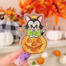 Load image into Gallery viewer, Spooky Figaro Pumpkin Transparent Sticker
