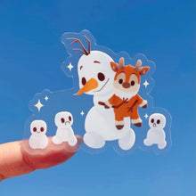 Load image into Gallery viewer, Olaf with Sven Plushie Transparent  Sticker
