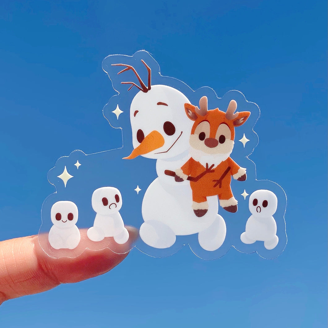 Olaf with Sven Plushie Transparent  Sticker