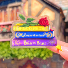 Load image into Gallery viewer, Tale as Old As Time Books &amp; Rose Transparent Sticker
