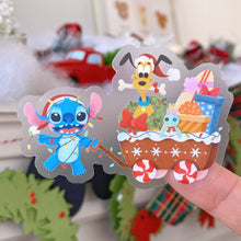 Load image into Gallery viewer, Stitch &amp; Pluto Christmas Gingerbread Wagon Transparent Sticker
