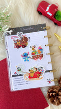 Load and play video in Gallery viewer, Stitch &amp; Pluto Christmas Gingerbread Wagon Transparent Sticker
