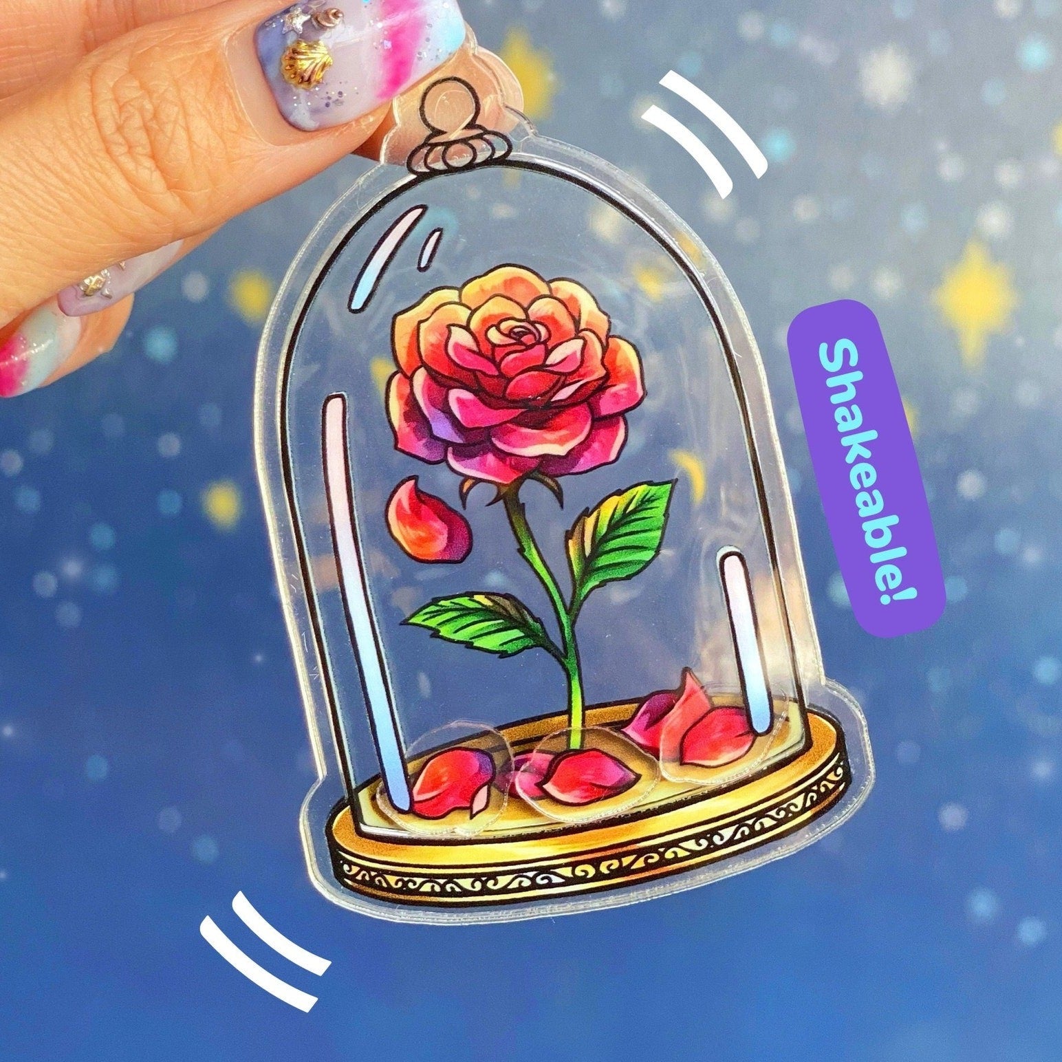 Enchanted Rose Acrylic SHAKER KEYCHAIN – Wish Upon Magic