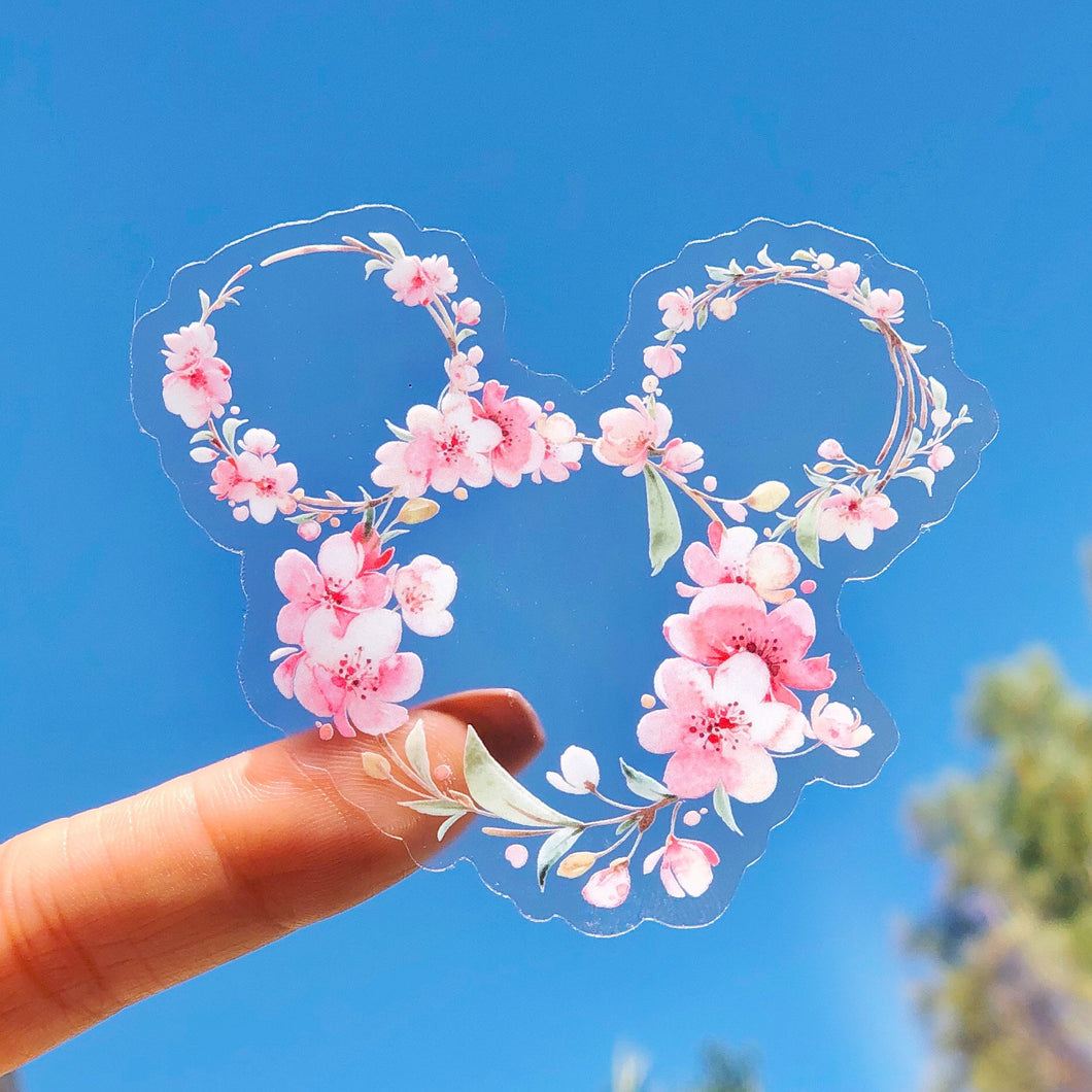 Cherry Blossom Sakura Floral Wreath Transparent Sticker