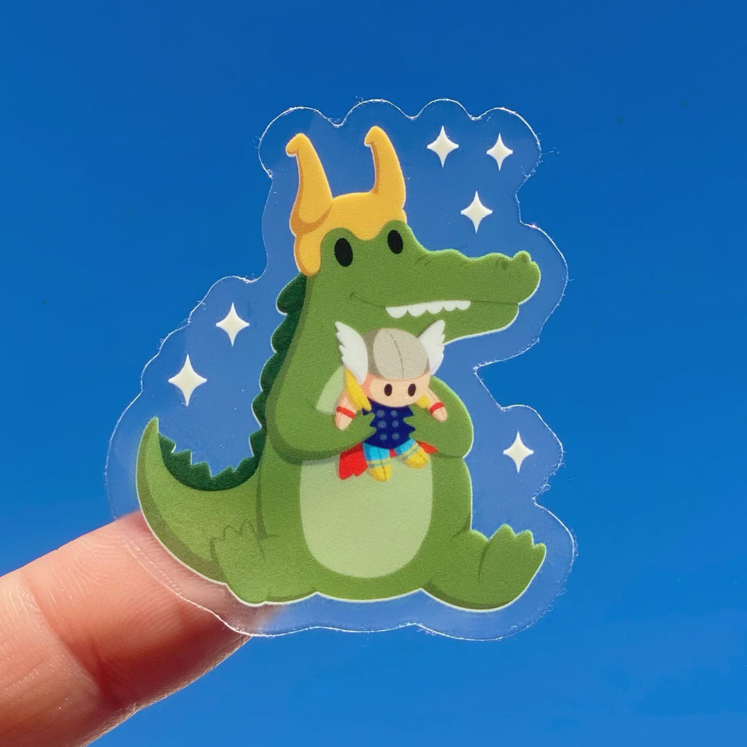 Croc Loki with Thor Plushie Transparent  Sticker