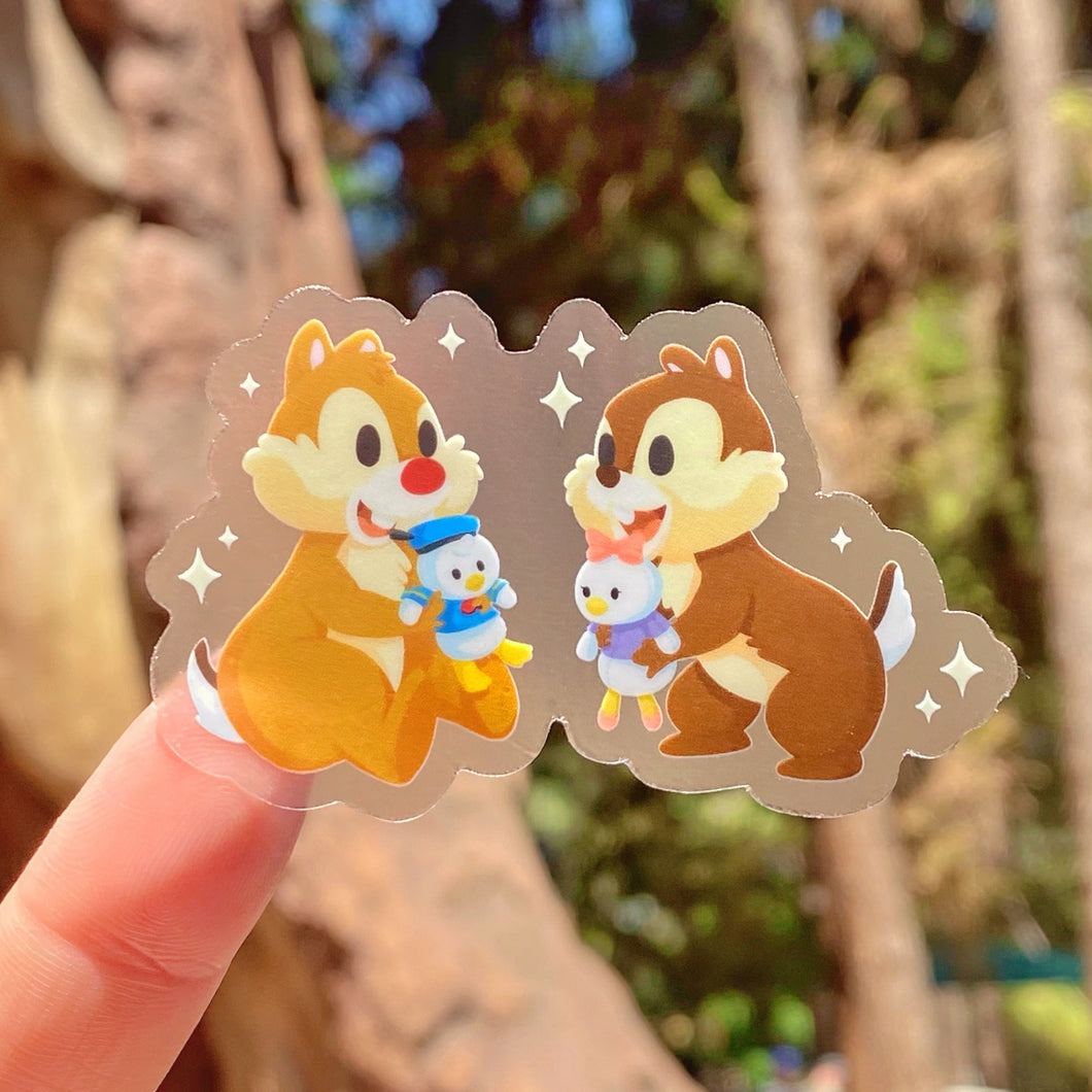 Chip and Dale with Donald and Daisy Plushie Transparent Sticker