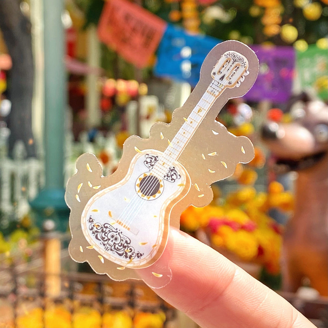 Coco Guitar Marigold Petals Transparent Sticker