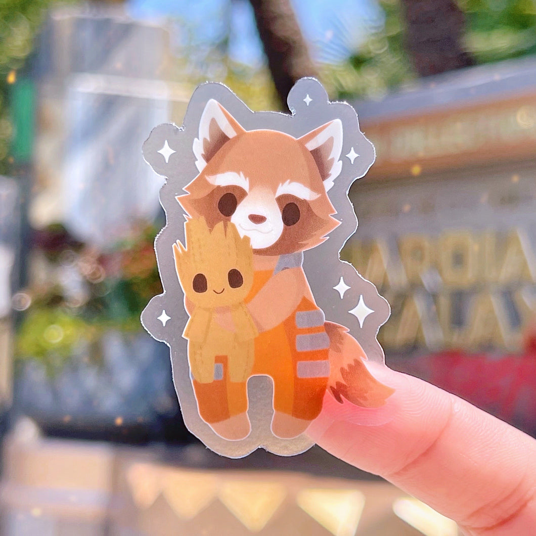 Rocket with Groot Plushie Transparent  Sticker
